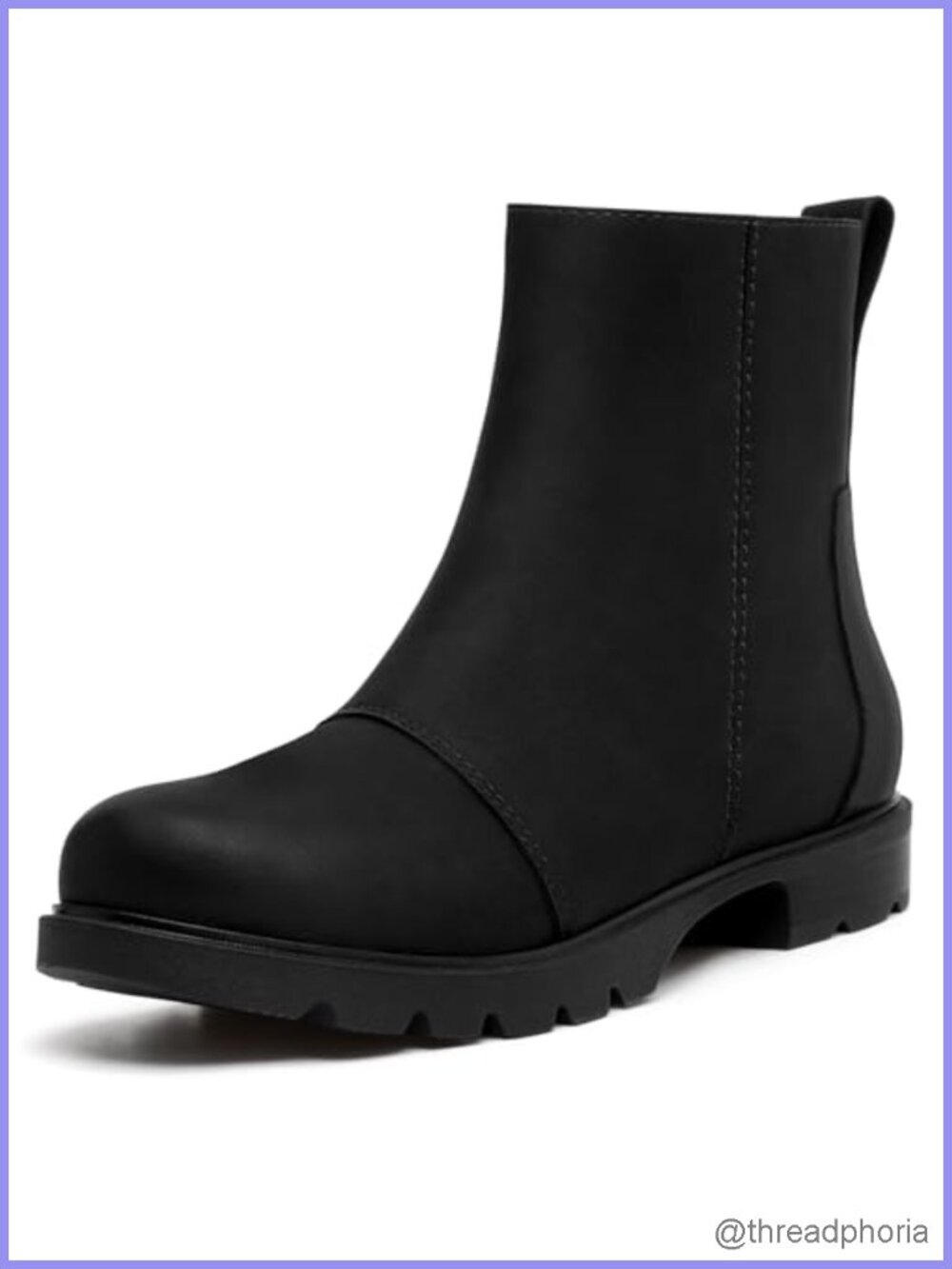 Womens Ankle Boots PU Leather Lug Sole Chunky Low Heel Zipper Round Toe